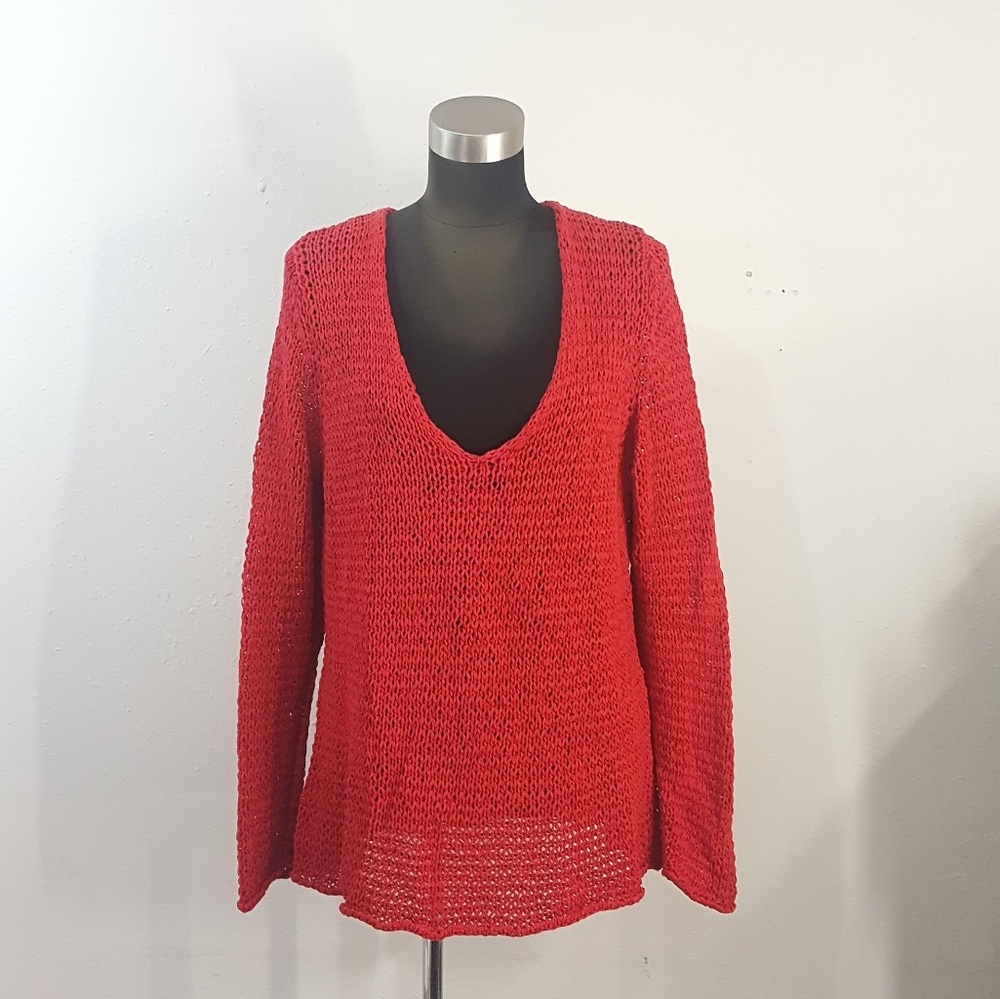 Red Loose Crochet Sweater Coverup